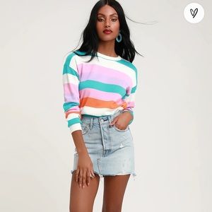 Candy Paint White Multi Color striped sweater top